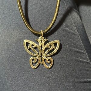 Retired James Avery Large Butterfly Pendant with 14 inch Leather cord Necklace